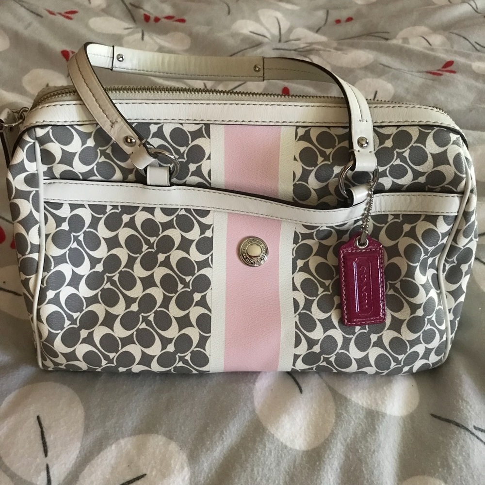 💖 Genuine Signature Gray, Pink, White Coach Bag